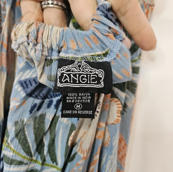 Angie Tie Open Back Tropical Floral Printed Boho Maxi Dress M - Picture 7 of 7